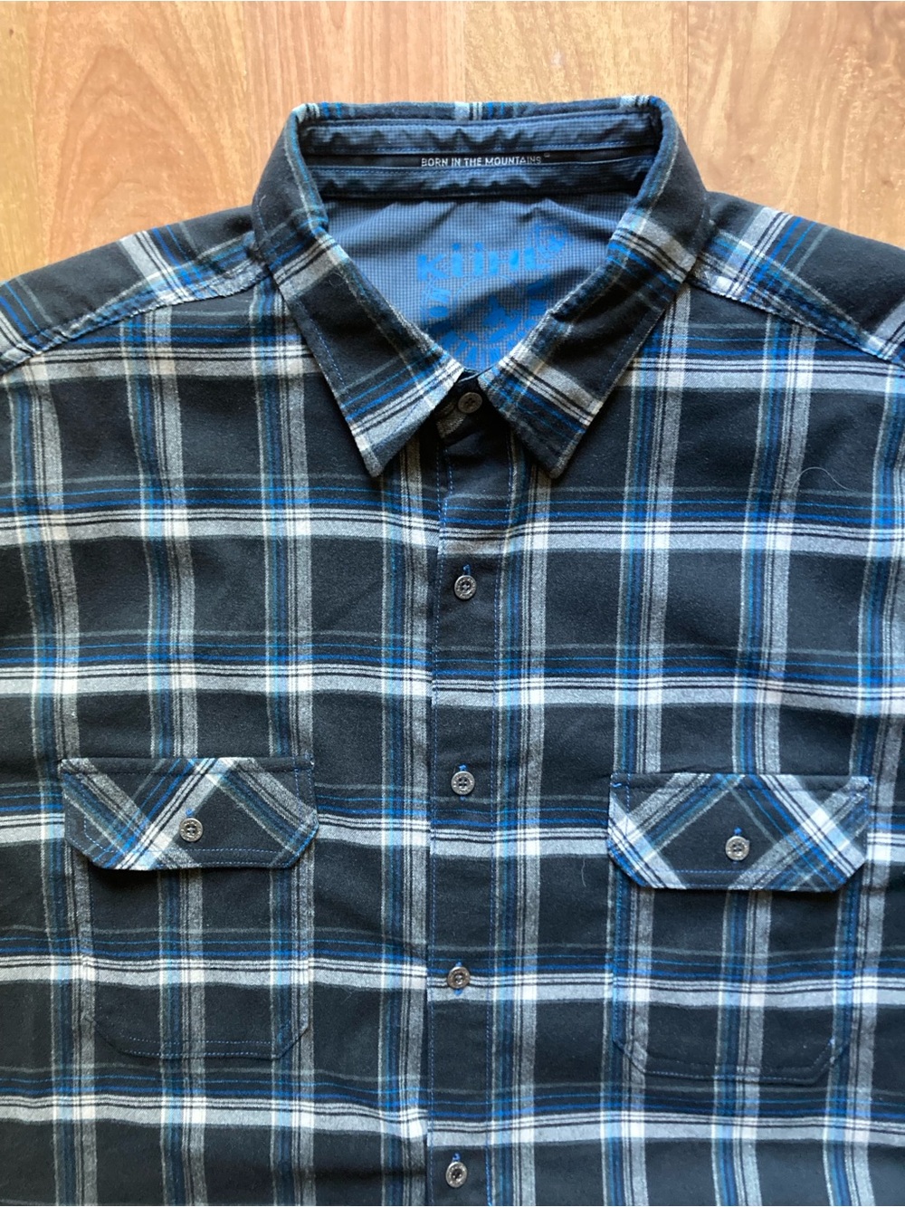 Kuhl Mountain Grown Flannel Plaid Mens XXL Charcoal Gray Blue Long Sleeve Shirt